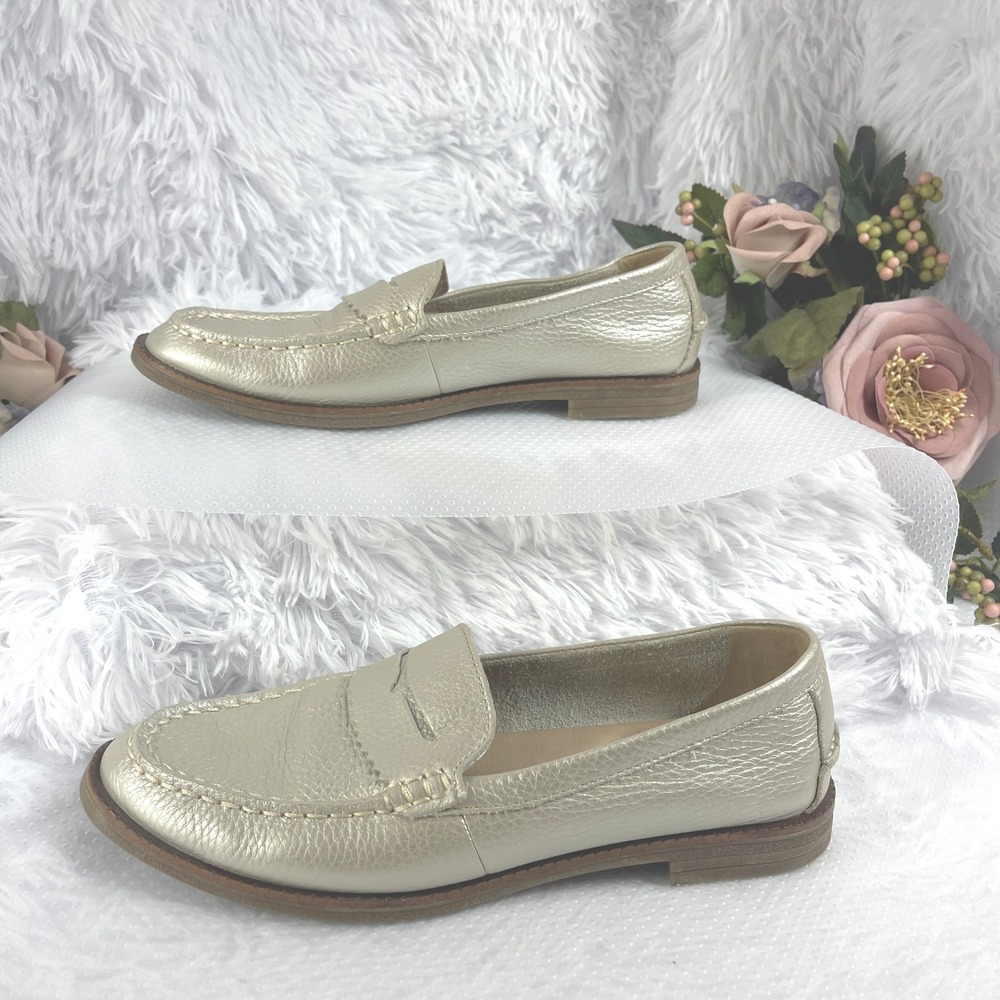 Sperry Seaport Penny Loafer Women 7 Gold Metallic Leather Slip On STS82851 Flat